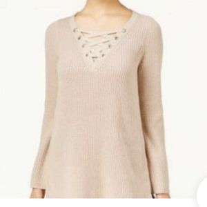 Petite Lace Up Tunic Sweater
